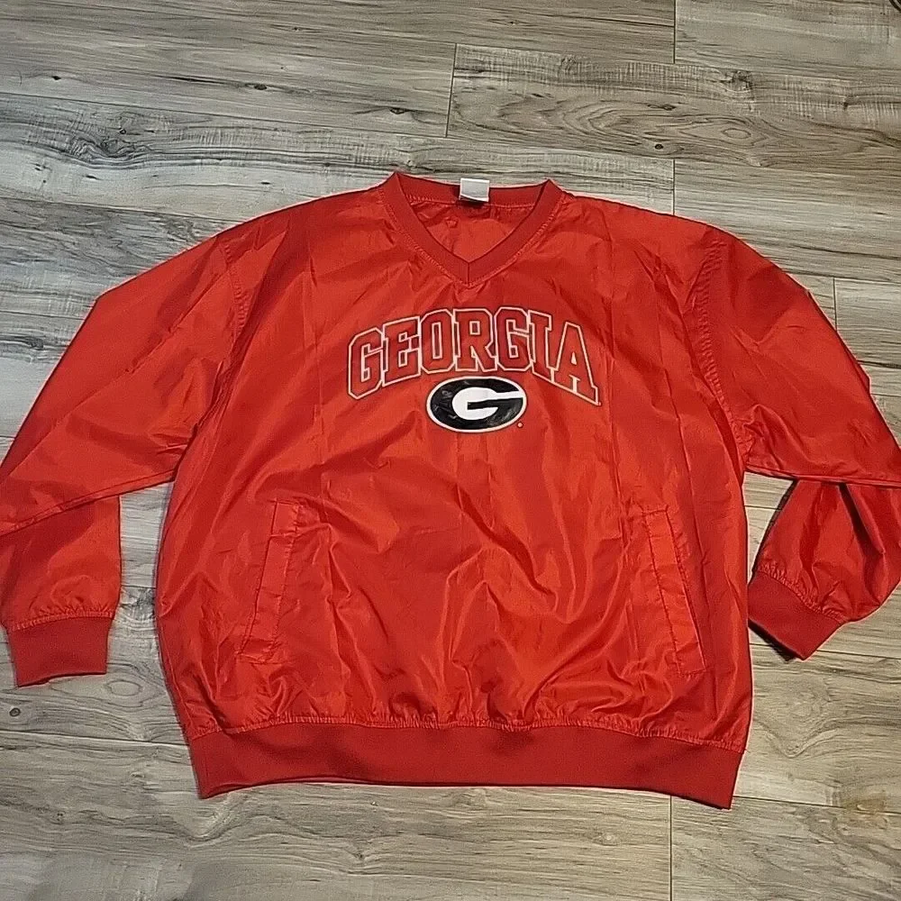Red Oak Sportswear Georgia Bulldogs Windbreaker Mens XL Red V-Neck Pullover VGT‎